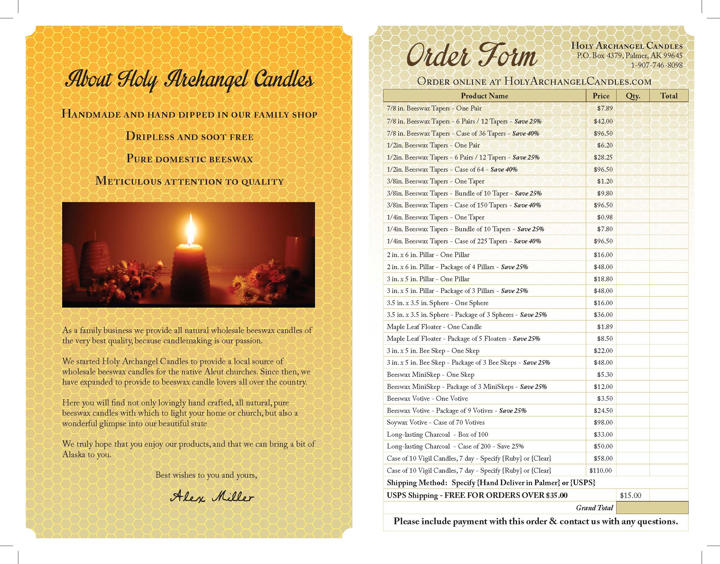 Holy Archangel Candle Company info sheet