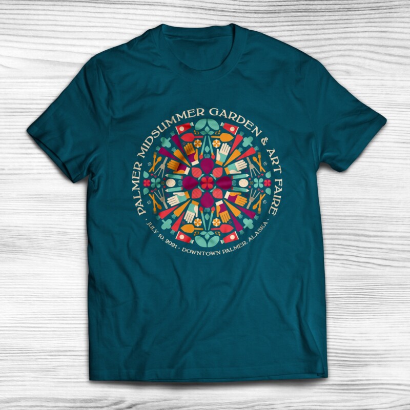 2021 Palmer Midsummer Garden & Art Faire shirt design with 6 colors