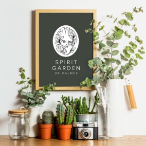 Spirit Garden of Palmer frame with plants mockup